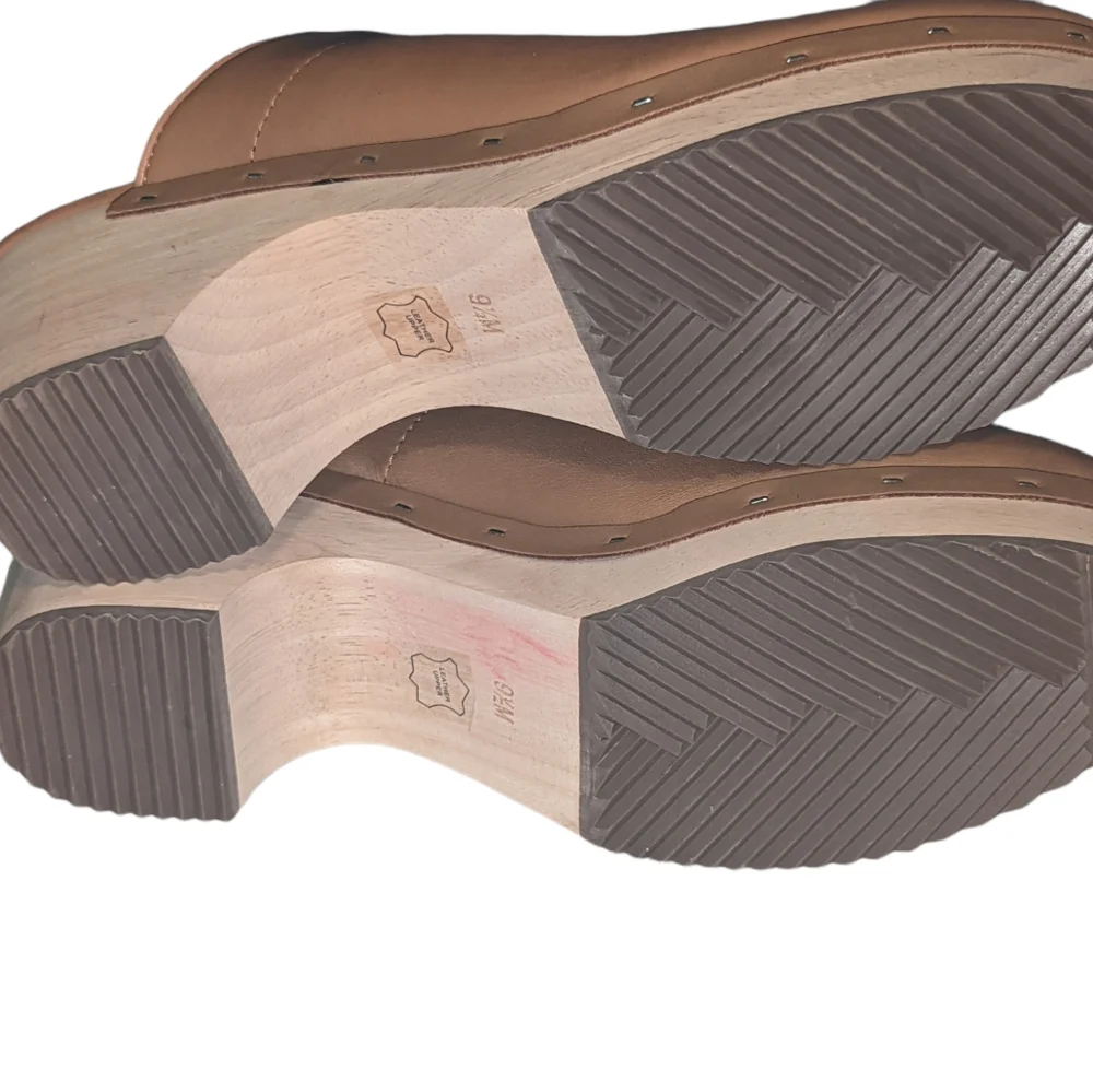 New LOFT Missy Leather Mule Wooden Block Wedge 9.5 M